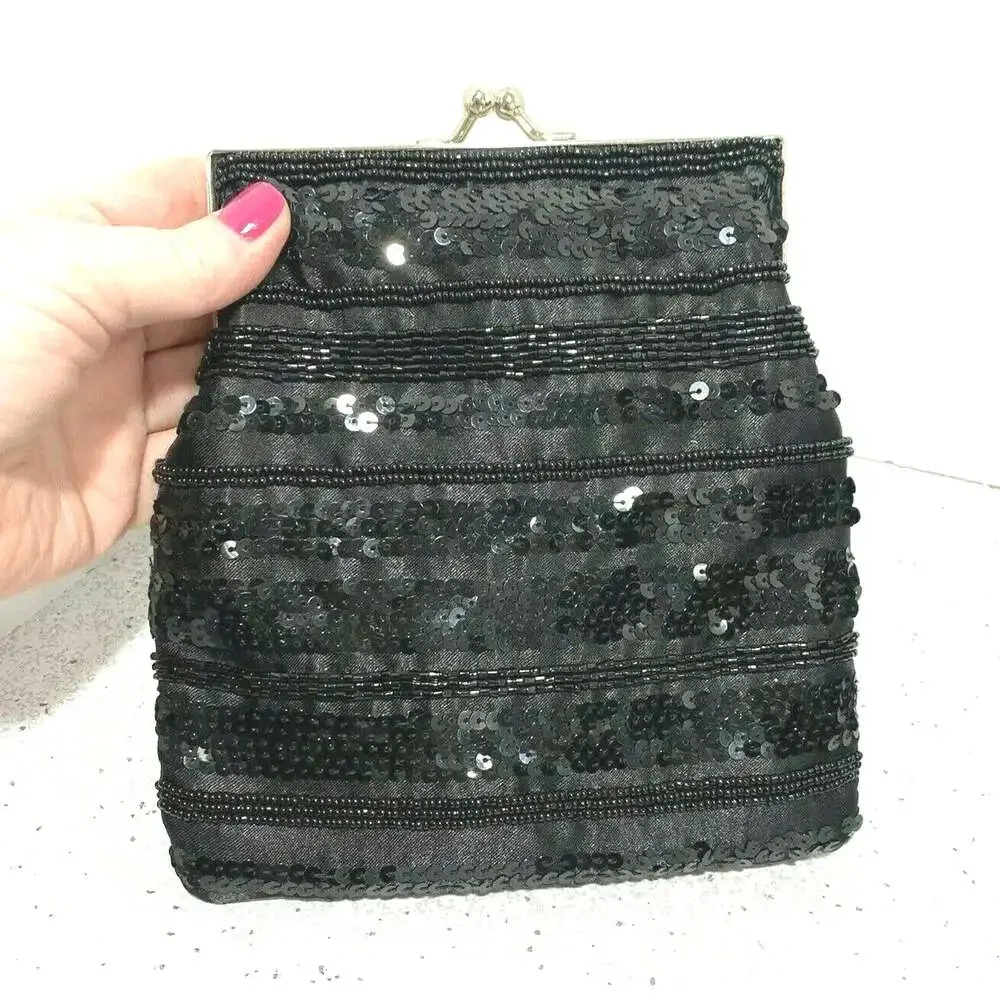 Vintage 90's La Regale Black Satin Evening Bag Converts to Elegant Clutch Purse